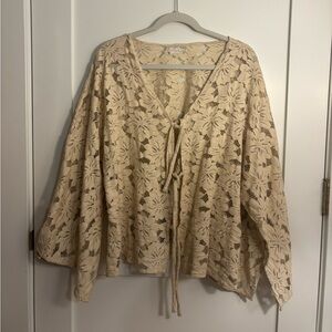 Free People Cream Lace Tie-Front Kimono